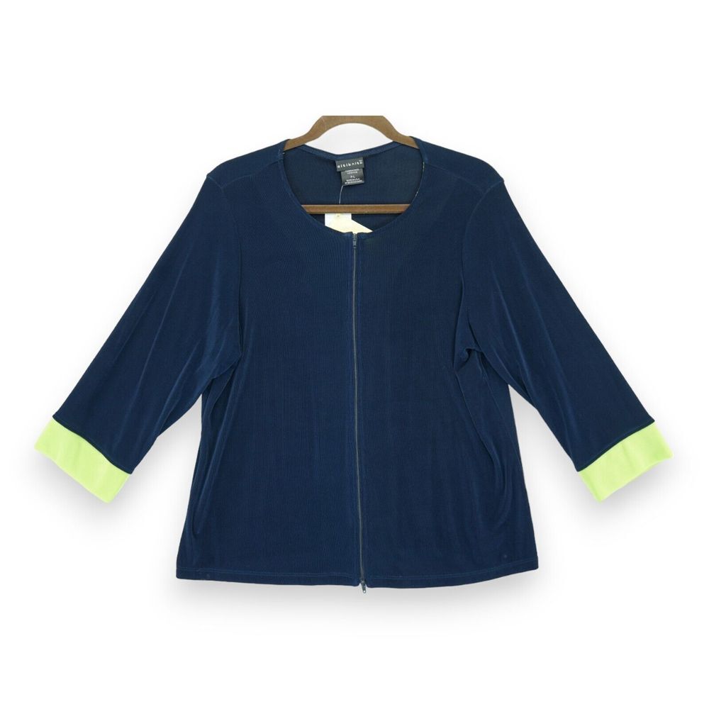 NWT Citiknits Cardigan Women's 3/4 Sleeve Full Zip Size PL Petites Blue‎ / Green